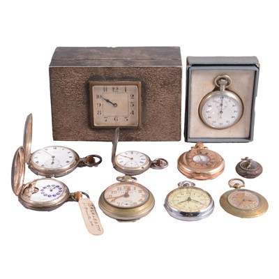 Lot 259 - Silver cigarette case with pocket watch set lid, other pocket watches