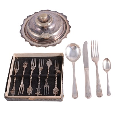 Lot 319 - Set of six Dutch white metal cake forks, and plated wares