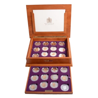 Lot 239 - Queen Elizabeth II Golden Jubilee Coin Collection, 24 silver coins, with CoAs, in presentation case, with outer purple pouch