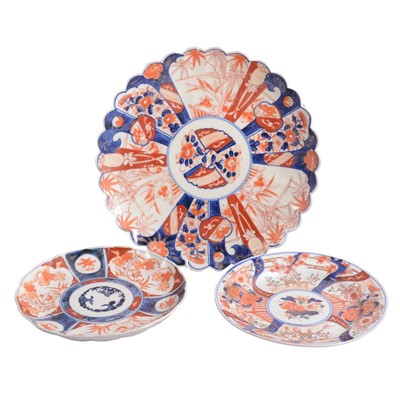 Lot 8 - Japanese Imari charger and two Imari plates