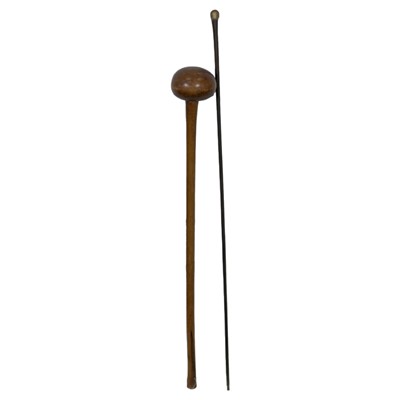 Lot 159 - Hardwood knobkerrie and a swagger stick with horn handle