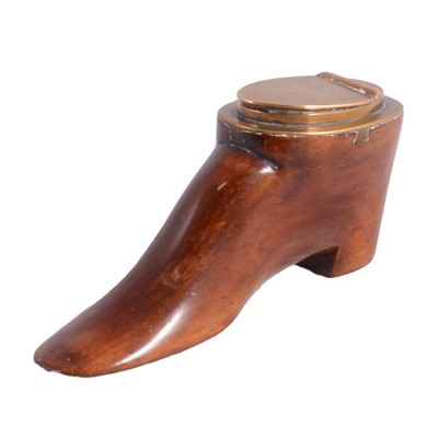 Lot 124A - Victorian carved walnut shoe snuff box