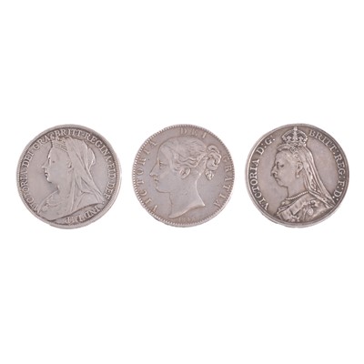 Lot 233 - Three Victoria silver crowns.