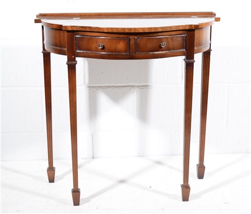 Lot 607 - Reproduction mahogany console table, bowfront,...