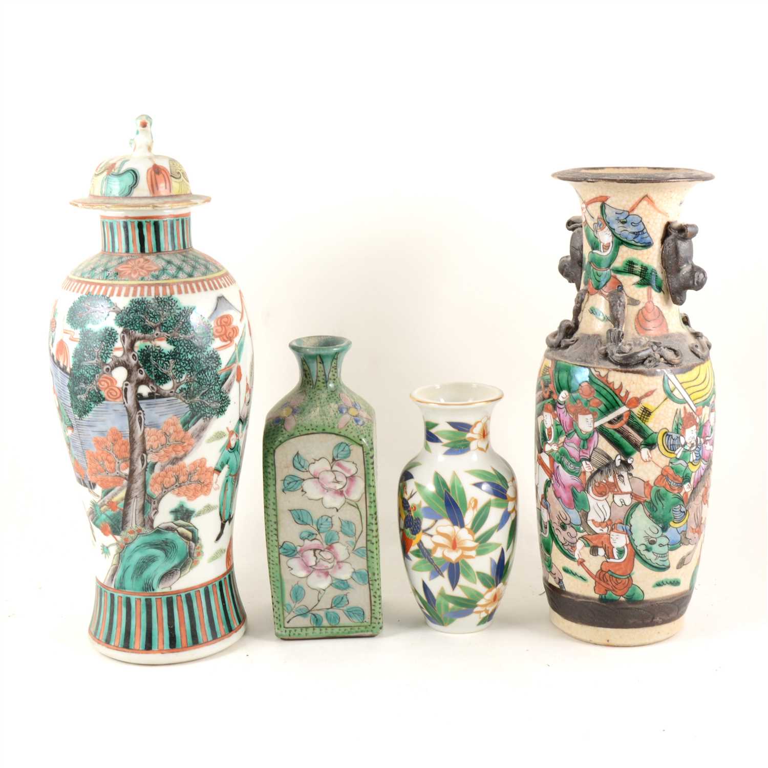 Lot 29 - Chinese polychrome baluster-shape covered vase, ...