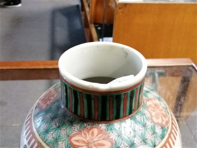 Lot 29 - Chinese polychrome baluster-shape covered vase, ...