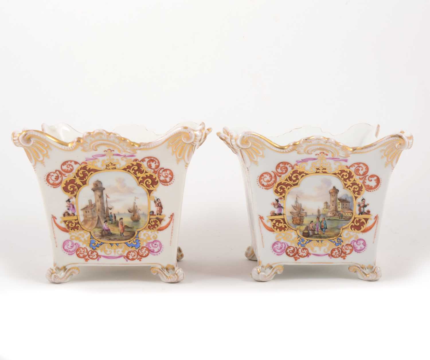Lot 20 - A pair of Dresden porcelain jardinieres, Helena Wolfsohn, circa 1900