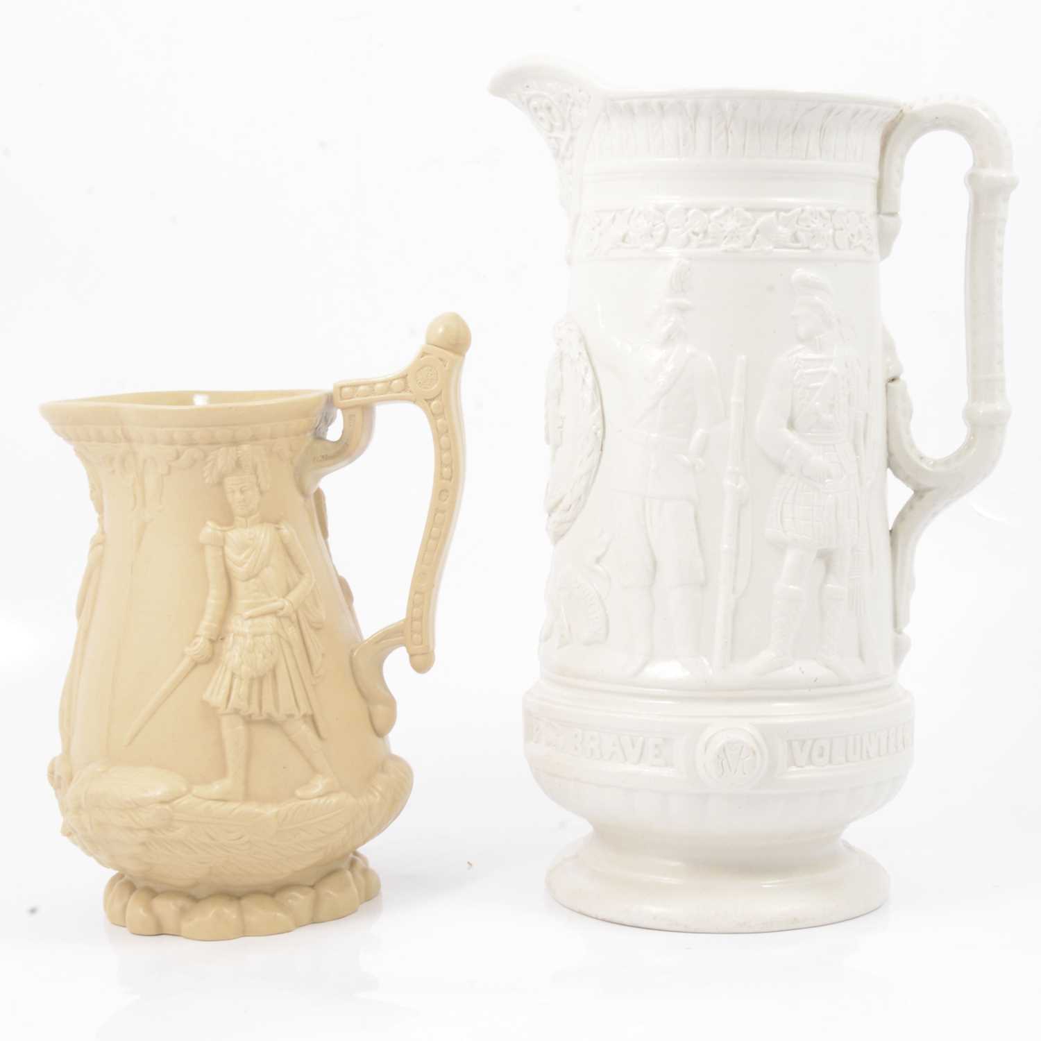 Lot 41 - Stoneware Three Soldiers jug and a Loyal Volunteers jug