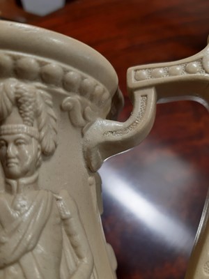 Lot 41 - Stoneware Three Soldiers jug and a Loyal Volunteers jug