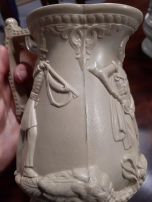 Lot 41 - Stoneware Three Soldiers jug and a Loyal Volunteers jug
