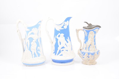 Lot 50 - Parian Death of Abel jug, Amphitrite jug and a Paul et Virginie jug