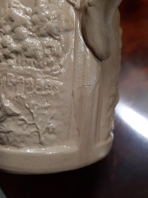 Lot 57 - Stoneware Toby Filpott & Johnnie Souter jug, Falstaff jug and a Stag Hunt jug
