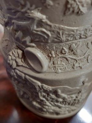 Lot 57 - Stoneware Toby Filpott & Johnnie Souter jug, Falstaff jug and a Stag Hunt jug