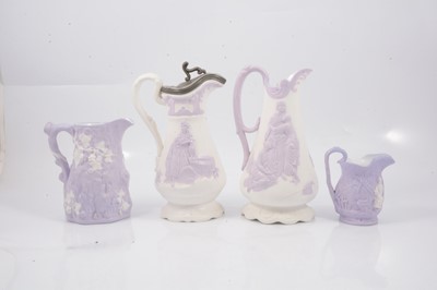 Lot 58 - Parian Naomi jug, Rebecca at the well jug, Gypsy jug and Babes in the Wood jug