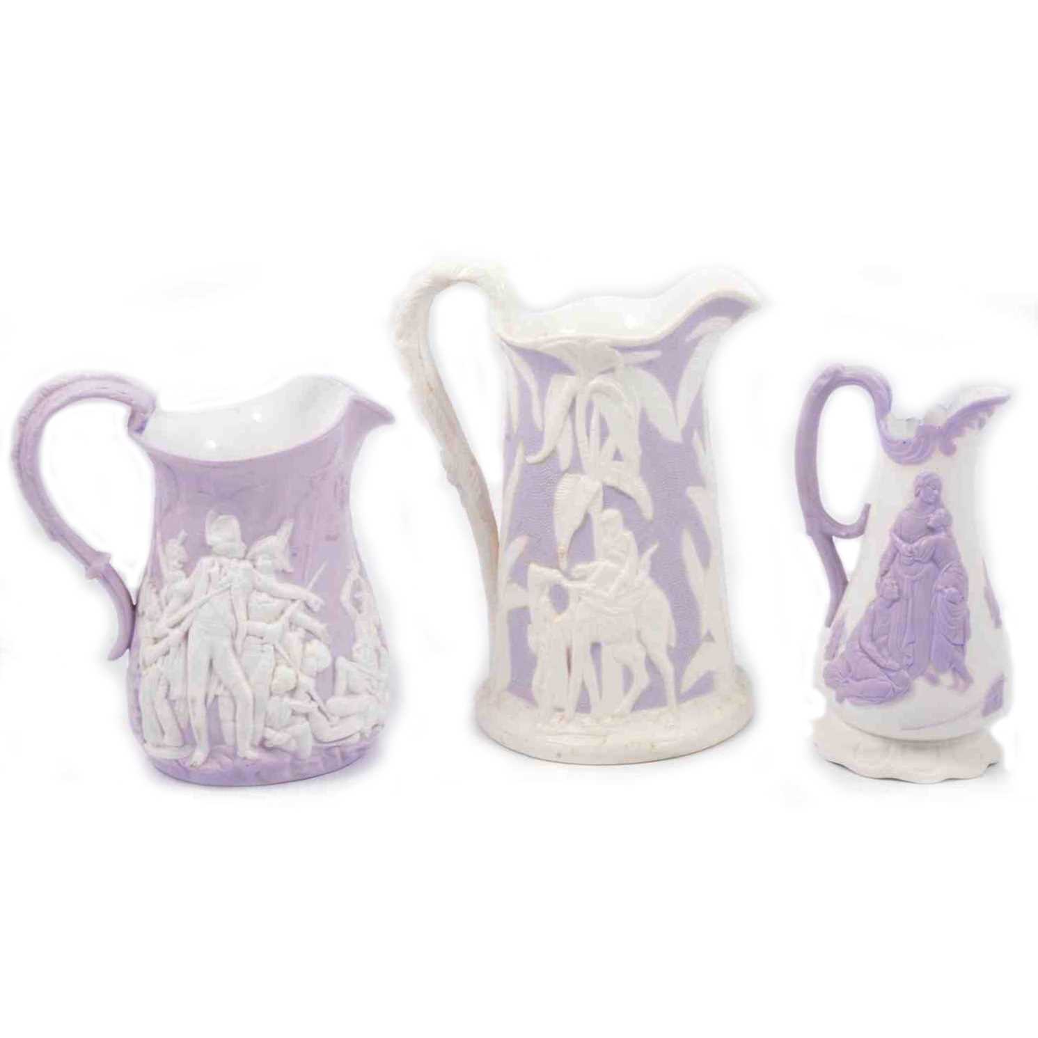 Lot 67 - Parian Camel jug, Naomi jug and Battle of Acra jug