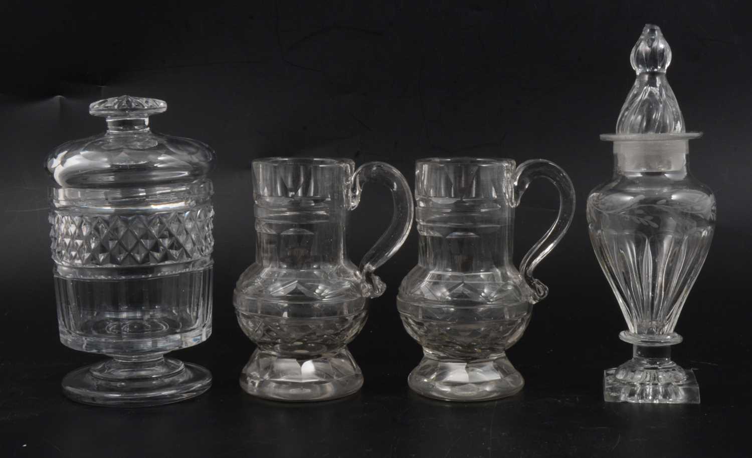 Lot 22 - Regency glass sugar box, jar and pair of creamers