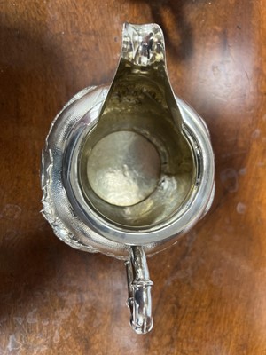 Lot 45 - Chinese silver three piece teaset with sugar tongs and a rosewood tray