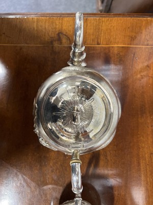 Lot 45 - Chinese silver three piece teaset with sugar tongs and a rosewood tray