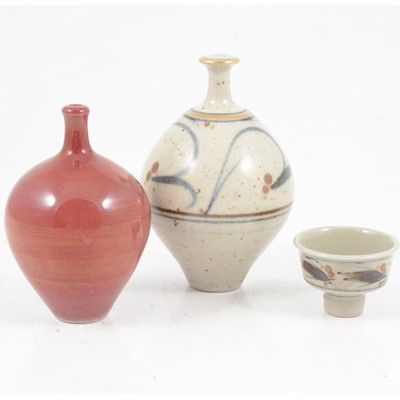 Lot 1039 - Derek Clarkson, three miniature porcelain vessels