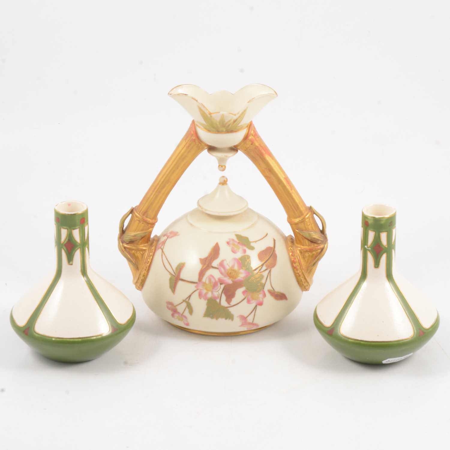 Lot 42 - Royal Worcester twin-handled vase, and a pair of Villeroy & Boch vases