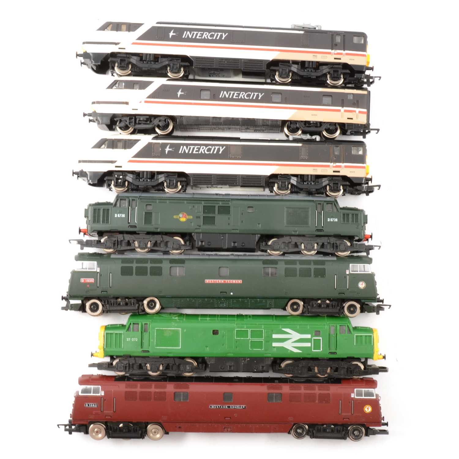 Lot 134 - Six Hornby OO gauge model railway diesel and electric locomotives, all loose.