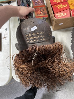 Lot 101 - Carved African tribal helmet mask, Bena Biombo, Democratic Republic of Congo