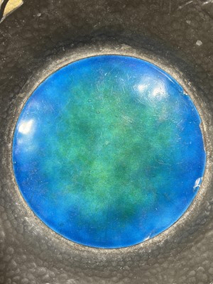 Lot 53 - Tudric pewter and enamel twin-handled dish, retailed by Liberty & Co.