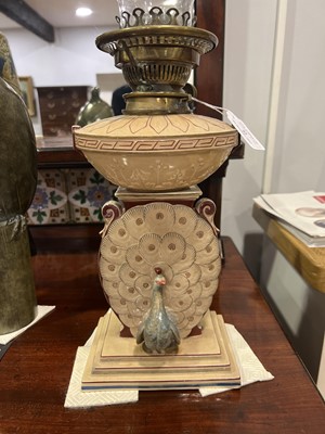 Lot 42 - A rare Wedgwood pottery oil lamp, Art Nouveau style