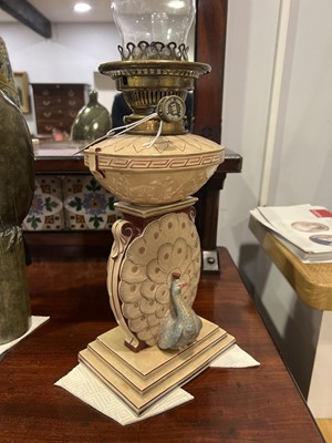 Lot 42 - A rare Wedgwood pottery oil lamp, Art Nouveau style