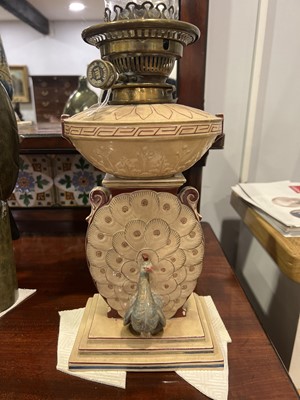 Lot 42 - A rare Wedgwood pottery oil lamp, Art Nouveau style