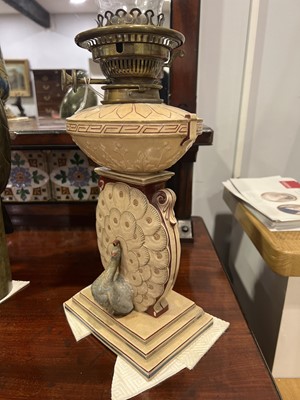 Lot 42 - A rare Wedgwood pottery oil lamp, Art Nouveau style