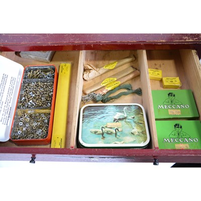 Lot 1047 - Meccano wooden dealers cabinet, six drawers and parts.