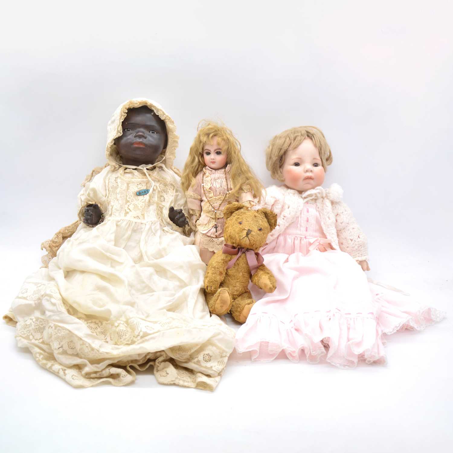 Lot 1008 - Heubach Koppelsdorf, bisque head baby doll, vintage teddy bear and two other dolls.