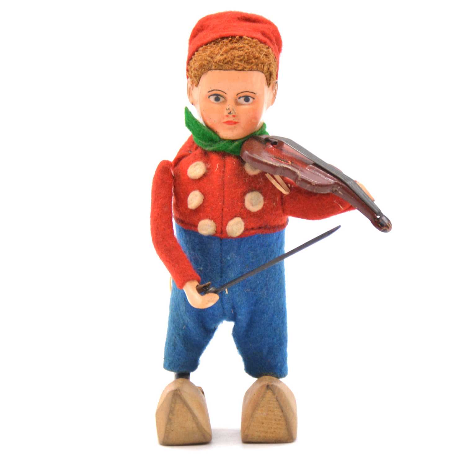 Lot 1026 - Schuco clock-work tin-plate violinist, in Dutch costume with clogs