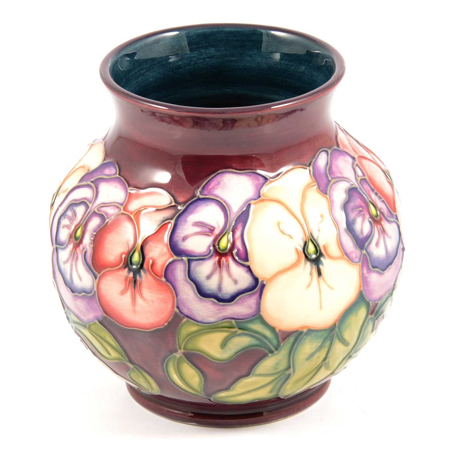 Lot 12 - Moorcroft Pottery - a Pansy pattern vase, designed by Rachel Bishop, 1994