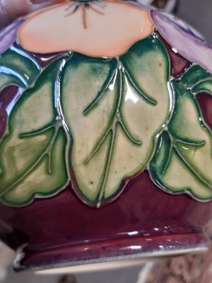 Lot 12 - Moorcroft Pottery - a Pansy pattern vase, designed by Rachel Bishop, 1994