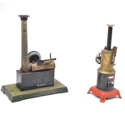 Lot 1029 - Two vintage tin-plate stationary live steam engines