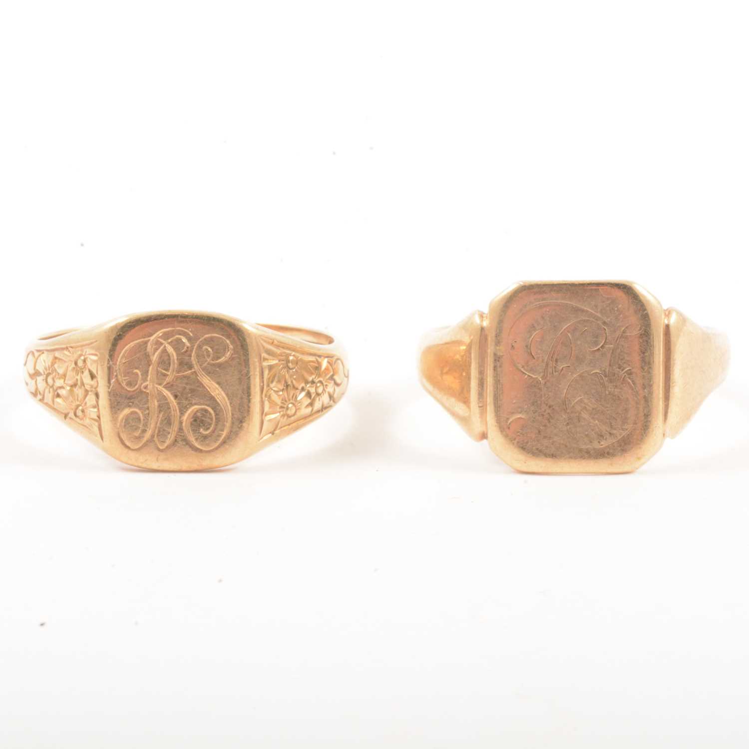 Lot 100 - Two 9 carat yellow gold signet rings.