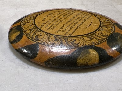 Lot 200 - Mauchline ware, a flattened circular box and cover