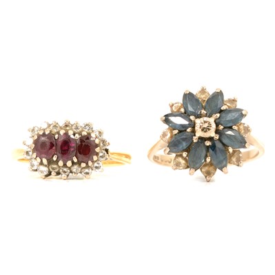 Lot 13 - Two gemset cluster rings.