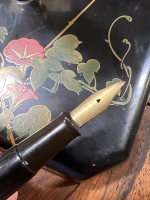 Lot 62 - Dunhill Namiki fountain pen on square form desk stand, with paperwork