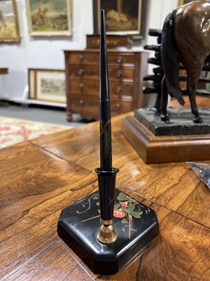 Lot 62 - Dunhill Namiki fountain pen on square form desk stand, with paperwork
