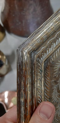 Lot 235 - Copper jardiniere, copper and brass watering can, scales, blow torch and other brasswares.